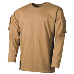 MFH US Coyote langes T-shirt mit Velcro-taschen auf den Ärmeln, 170g/m2
