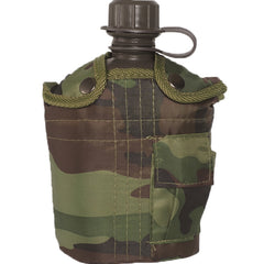 Mil-Tec US pohodniška steklenica 1l s ALU skledo, Woodland