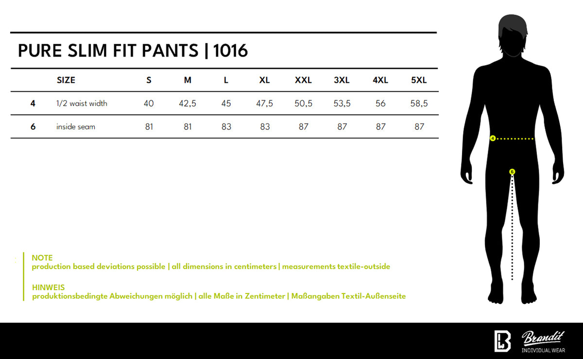 Veľkostná tabuľka Pure Slim Fit Pants