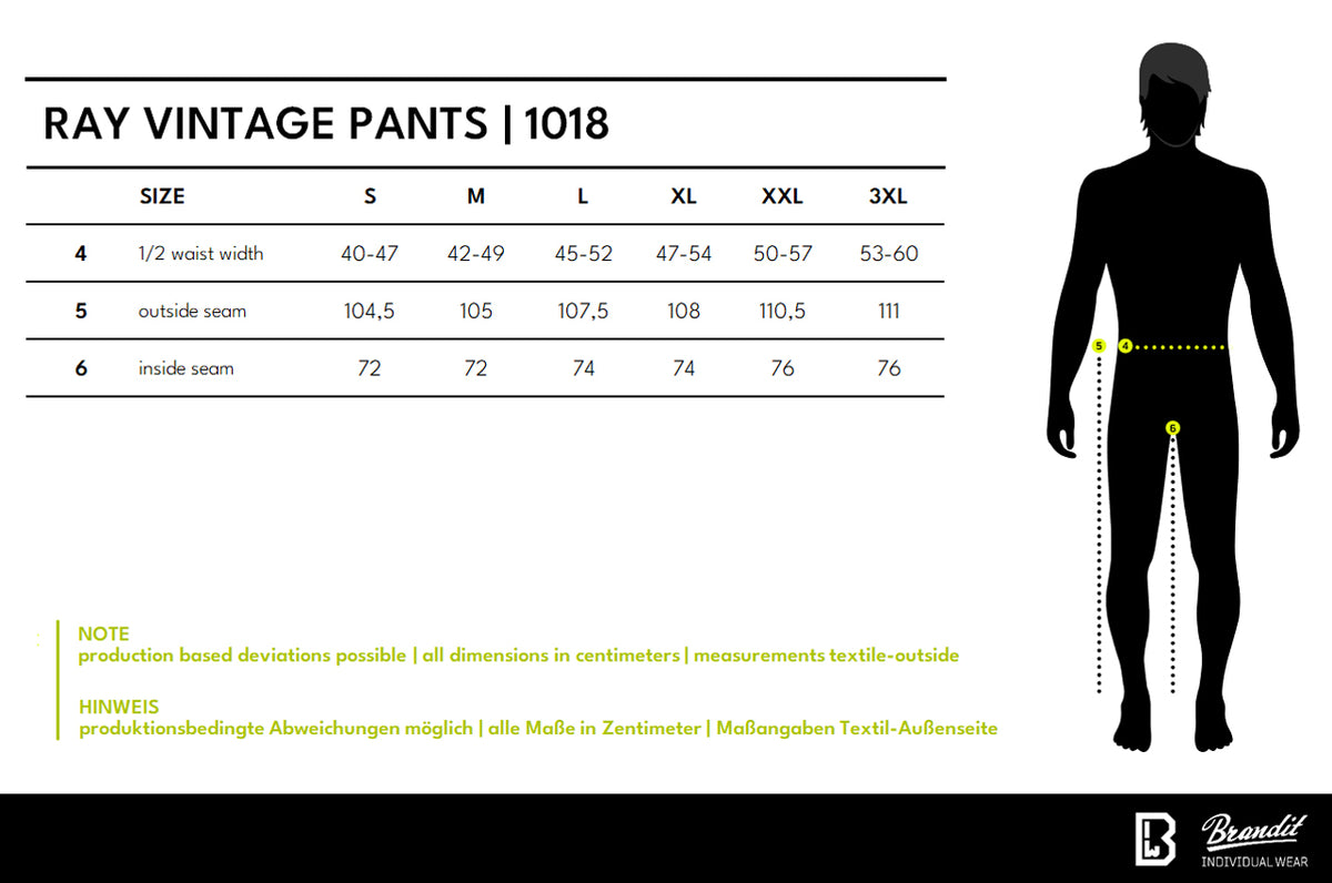 Veľkostná tabuľka Ray Vintage Pants
