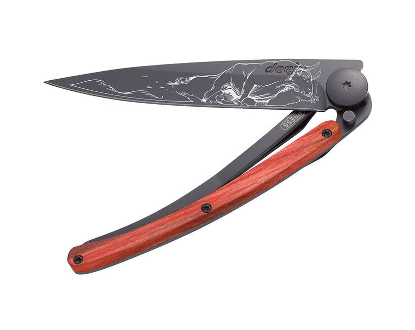 Deejo Tattoo Schließmesser red beech Bull