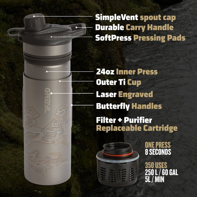 GRAYL GeoPress™ Purifier φιλτραρίσιμο μπουκάλι Titanium + Cook Lid, Olive Drab