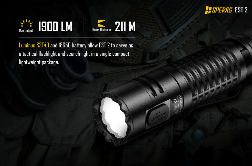 Speras EST2 Rechargeable Flashlight 1900LM 211M