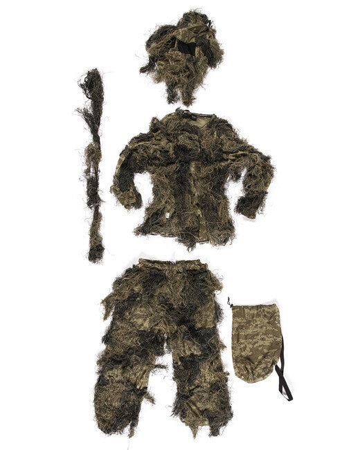 Mil-Tec Ghillie Anzug mit feuerfestem Behandlung 4-teilig, woodland