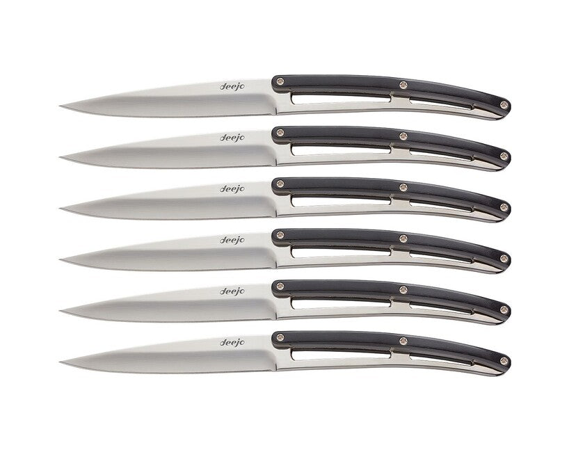 Deejo Set mit 6 messern, glänzende klinge, ebony wood