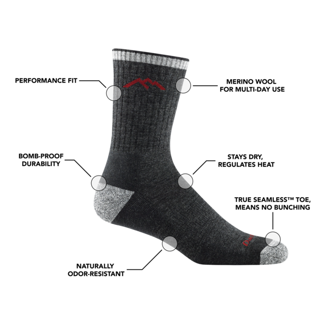 Darn Tough Hiker Micro Crew socken medium light mit Kissen, Schwarz