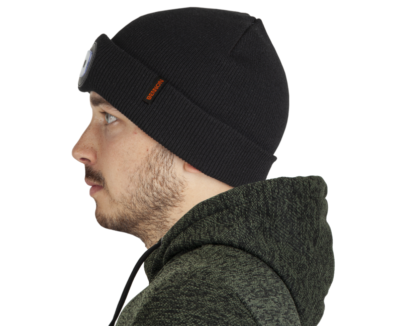 BENNON Lumos mütze mit led-taschenlampe usb led, schwarz