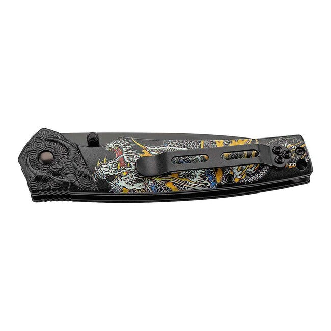Herbertz Einhandtaschenmesser 9cm, aluminium, farbiger asiatischer drache