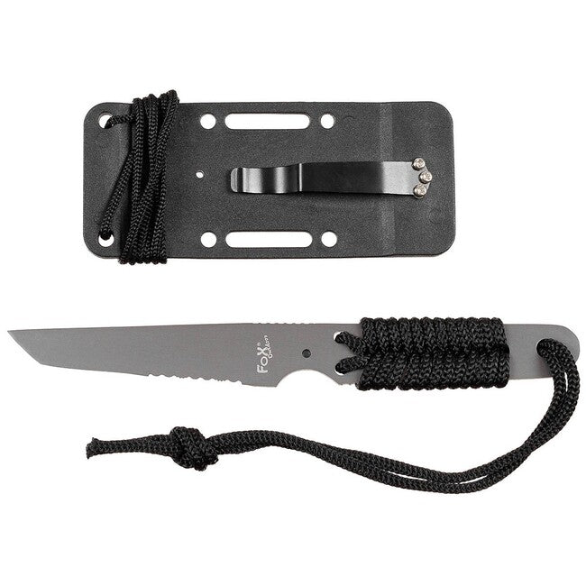 Fox Action Messer, schwarz, umwickelter griff, mit scheide