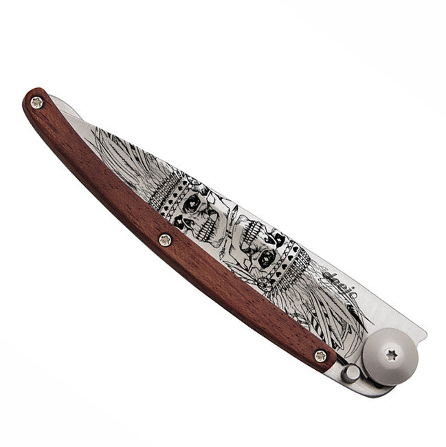 Deejo Tattoo indian skull coral wood Schließmesser
