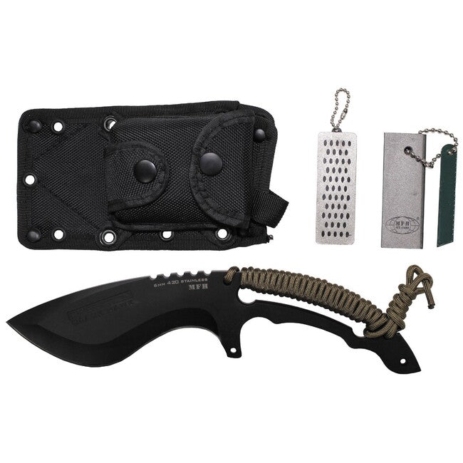 MFH Operation Black Hawk Messer, schwarz, mit Scheide