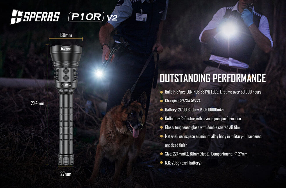Speras P10R V2 Rechargeable LED Flashlight 10000LM