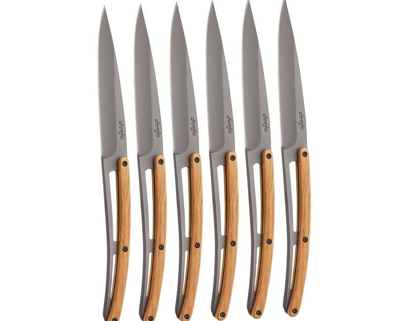 Deejo Deejo-Set mit 6 Tischmessern aus grauem Titan-Olivenholz