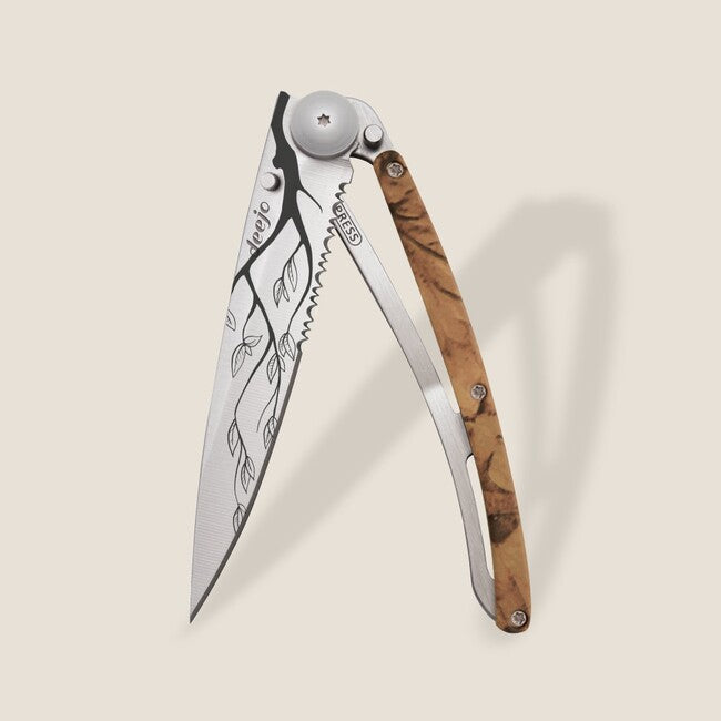 Deejo Tattoo Serration Klappmesser, braun camo Tree