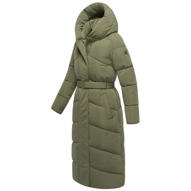 Navahoo EISBLICK damen langer Wintermantel, olive leaf