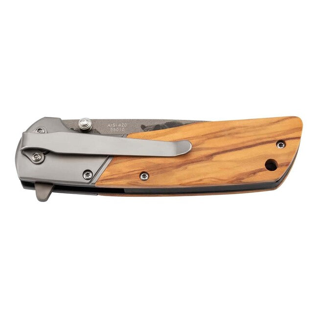 Herbertz Einhandtaschenmesser 9cm, olivenholz, bärenmotiv auf klinge