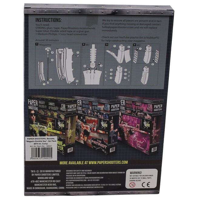 PAPER SHOOTERS Faltpistolen-Set Papierschützen-Magazin Zombie, 2er-Pack