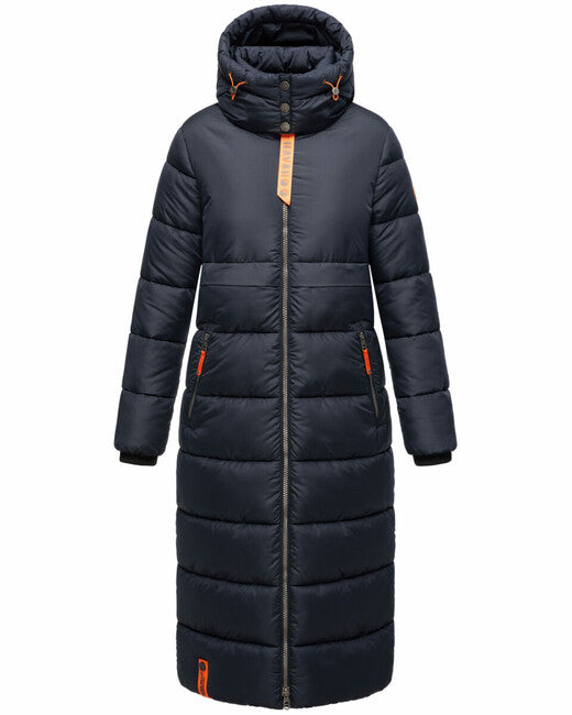 Navahoo Kristallblume damen lange winterjacke mit kapuze, navy blue