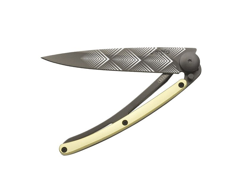 Deejo Tattoo Schließmesser 23kt gelbgold art deco
