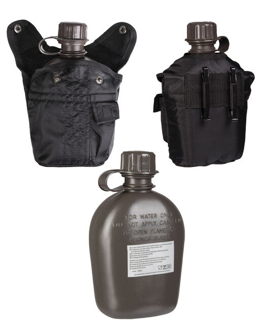 Mil-Tec Field Bottle US IMPORT 1L with Cover, Black