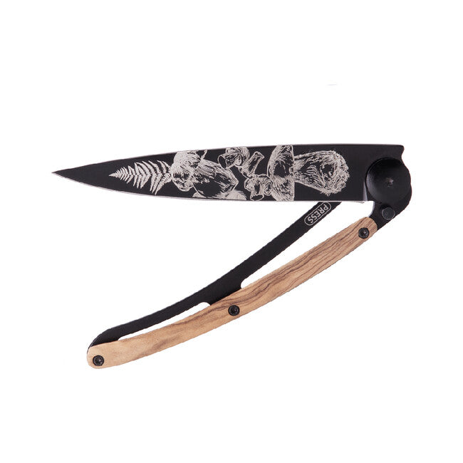 Deejo Tattoo Schließmesser Mushroom black olive wood