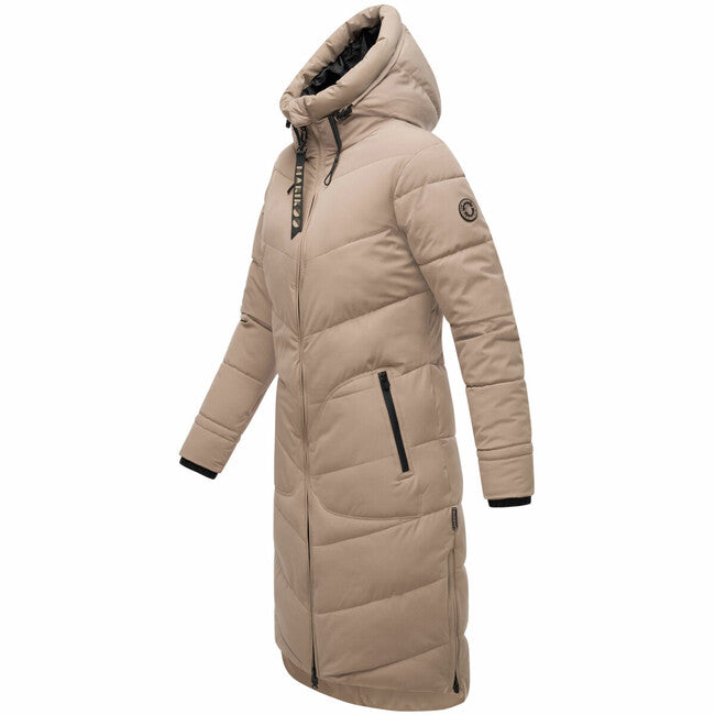 Marikoo Benikoo damen langer wintermantel, taupe grau