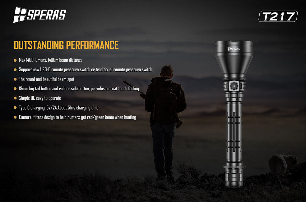 Speras T217 Hunting Flashlight 1400LM 1400M