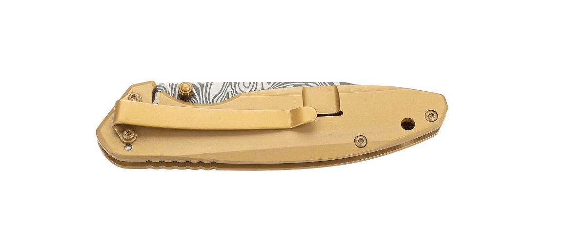 Herbertz Einhandtaschenmesser 8cm, edelstahl, gold, damastoptik