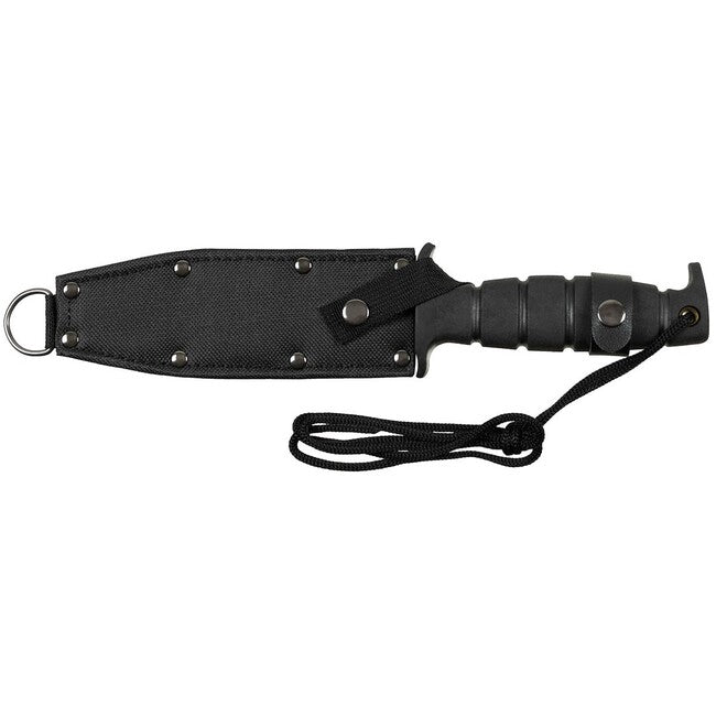 Fox Outdoor Pilot messer, schwarz, gummigriff, mit scheide