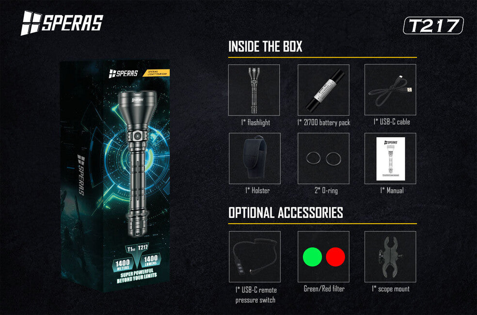Speras T217 Hunting Flashlight 1400LM 1400M