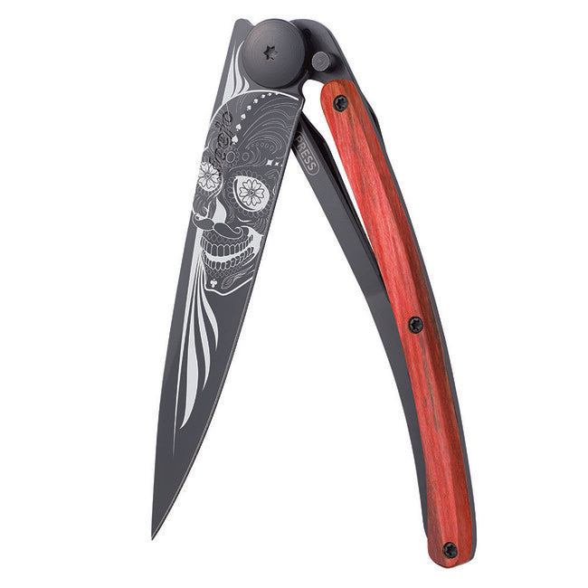 Deejo Tattoo-Biker-Rotbuche-Latino-Totenkopf taschenmesser Schwarzer