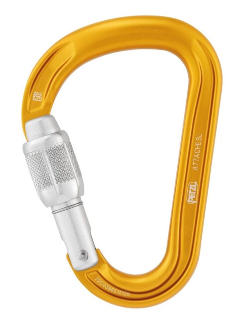 Petzl Attache HMS-Karabiner mit rundem Querschnitt und Verschlusssicherung, gelb