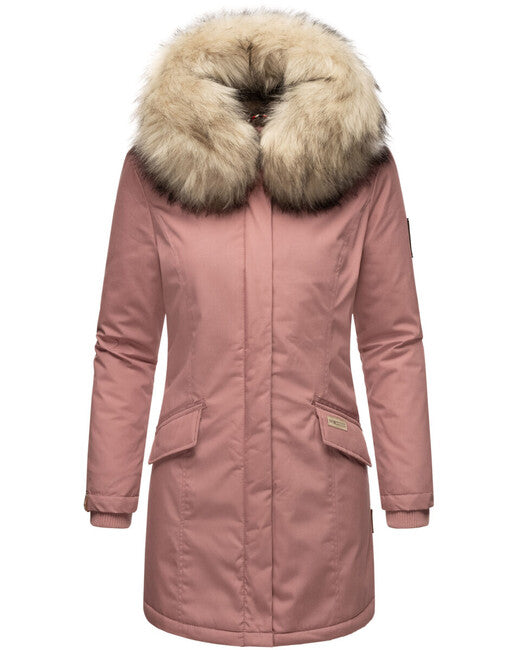 Navahoo Cristal damen Winterjacke mit Kapuze und Fell, dunkelrosa