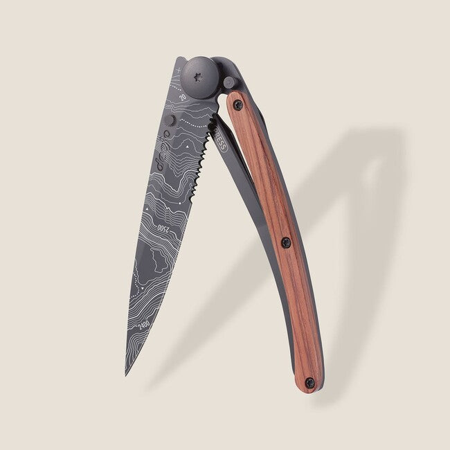 Deejo Serration Klappmesser schwarzes Korallenholz Topographie