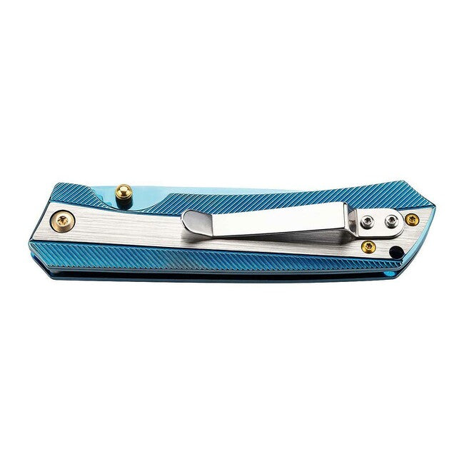 Herbertz Einhandtaschenmesser 9cm, Edelstahl, Titanbeschichtung, blau-gold