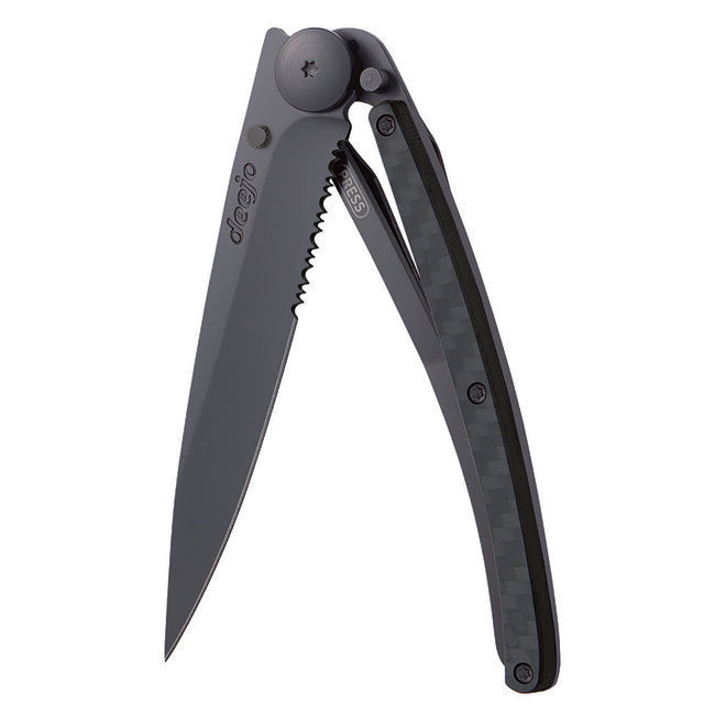 Deejo Serration schließmesser, black carbon