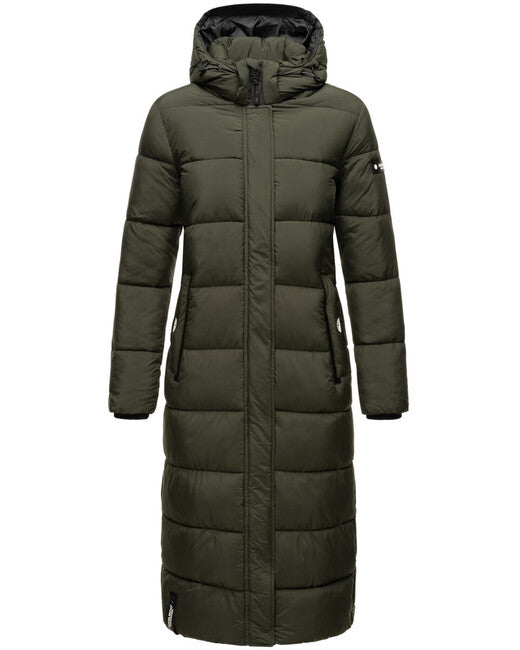 Navahoo Isalie damen lange Winterjacke mit Kapuze dunkeloliv
