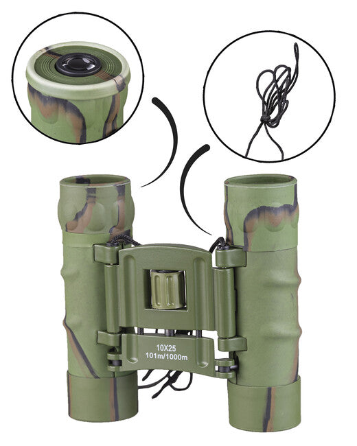 Mil-Tec Fernglas 10x25 Gen II gummiert mit Hülle, woodland
