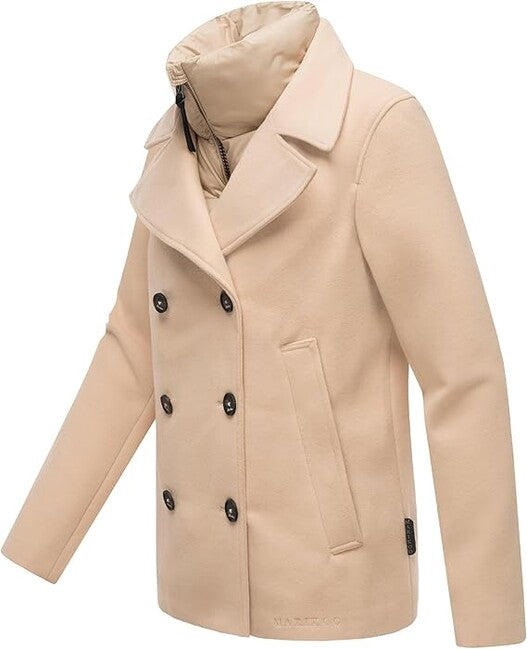 Marikoo Aylaraa damen Kurzmantel mit abnehmbarem kragen, beige