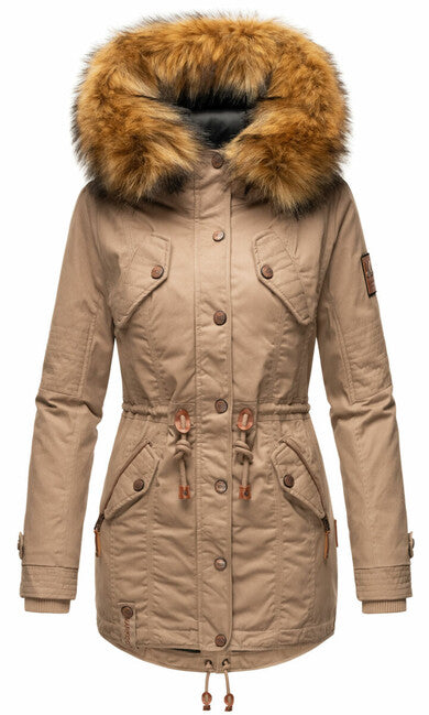 Marikoo La Viva Princess damen winterjacke mit kapuze, taupe grau