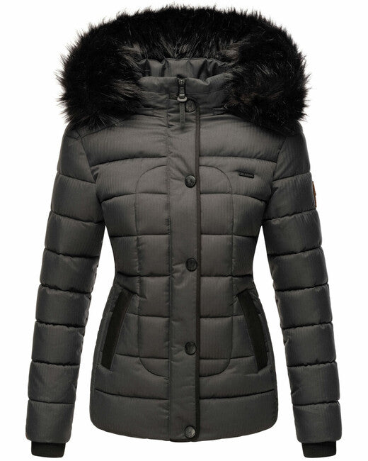 Marikoo Unique damen winterjacke mit kapuze, anthrazit