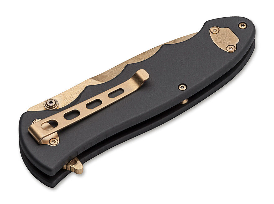 BÖKER Leopard-Damast III sammlermesser 9,5 cm, gold, schwarz, aluminium