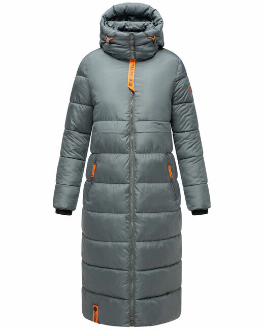 Navahoo Kristallblume damen lange winterjacke mit kapuze sturmblau