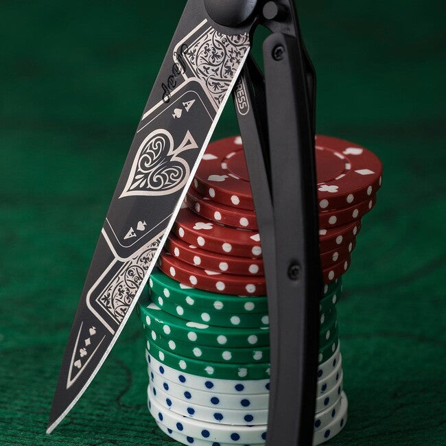 Deejo Black Tattoo schließmesser, ebony wood good luck