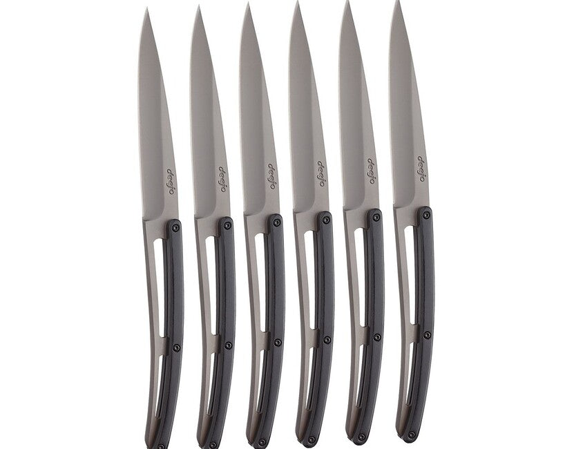 Deejo Table-Set mit 6 tischmessern aus grauem titan-ebenholz