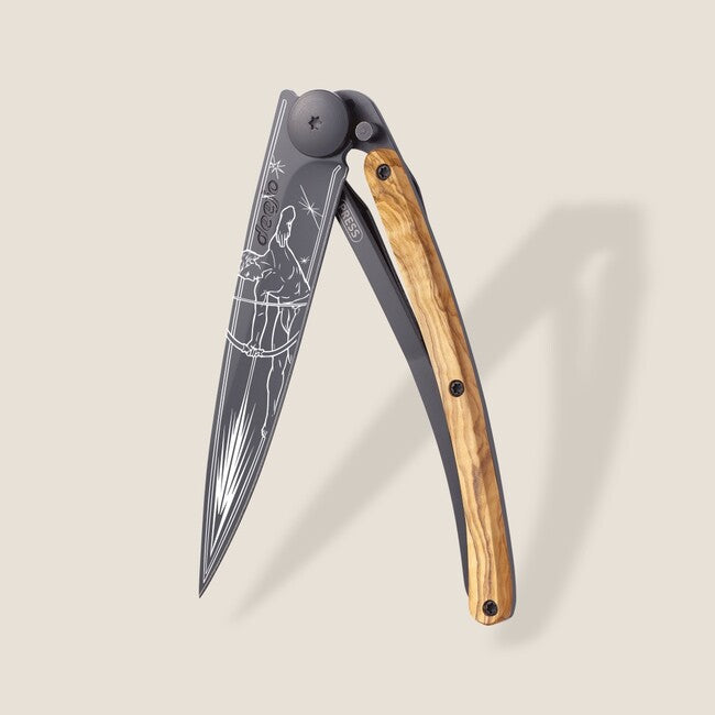 Deejo Tattoo Sagittarius Schließmesser black olive wood