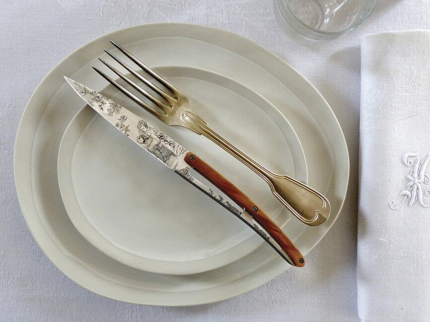 Deejo Set mit 6 steakmessern glänzende klinge aus olivenholz art-déco-design