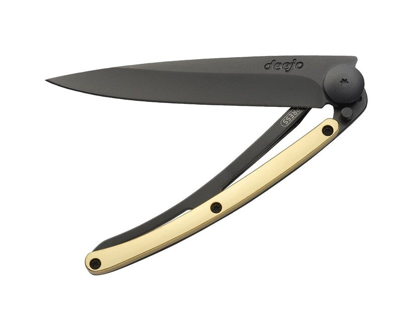 Deejo Schließmesser GOLD schwarz 23kt Gelbgold