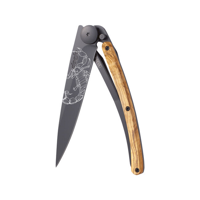 Deejo Tattoo Schließmesser black olive wood Scorpio