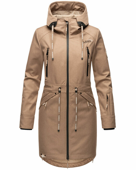 Marikoo Racquelle damen softshelljacke mit kapuze, taupe grau